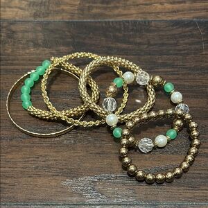 Elegant Gold and Green Beaded Bracelet Set